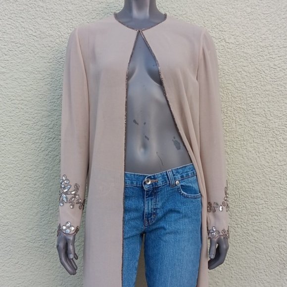 METROSTYLE LADIES VVINTAGE SEE-THRU HOUSE COAT W/STONE EMBELLISHED SLEEVES - Picture 4 of 17